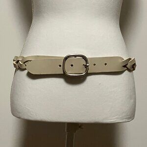 J Jill Braided/Woven Leather Belt, Size XS/S, Made In Italy, Barley Off-White